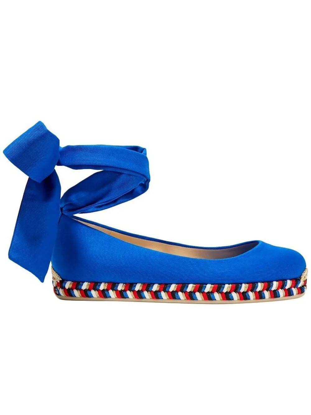 NEW Christian Louboutin Espadrilles Flats with Ribbon Ties, Canvas, Blue, EU 37